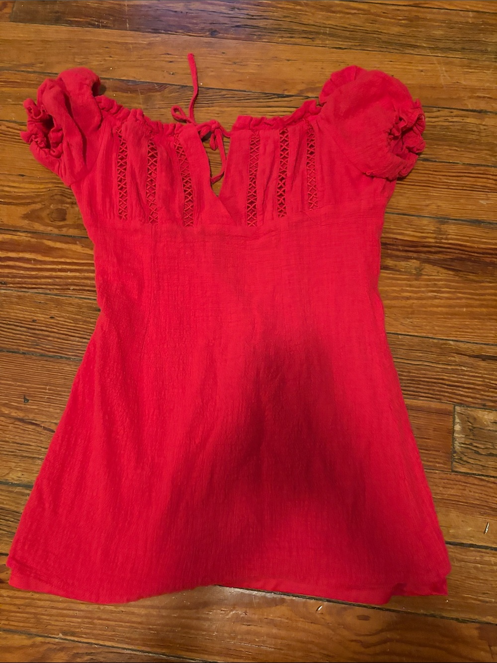 Blue Blush Red Off-Shoulder Peasant Mini Dress